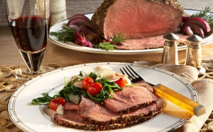 Fennel-Crusted Beef Roast with White Beans, Tomatoes and Arugula